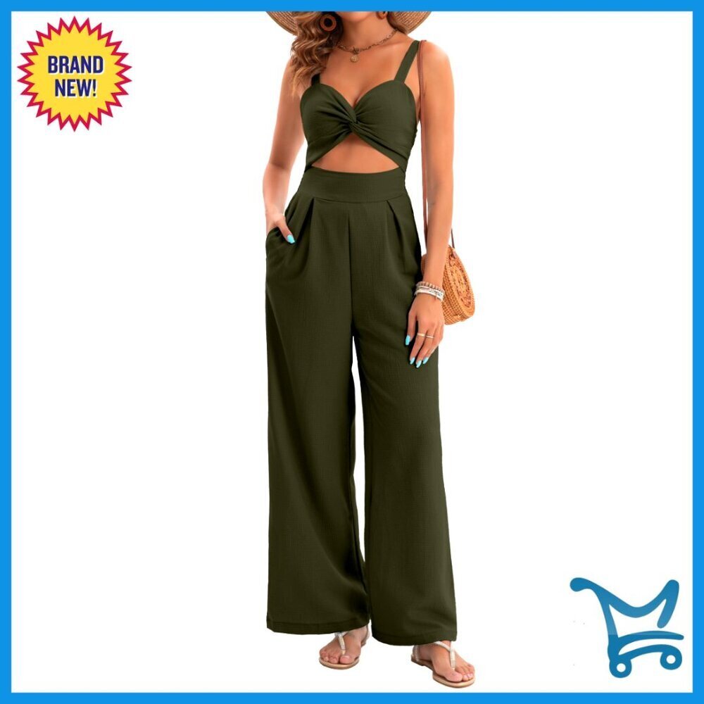 Sleeveless V-Neck Jumpsuit Elegant Twist Front Wide Leg Casual Summer Wear